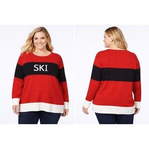Talbots Ski Sweater Womens 2X Red Black Colorblock Knit Winter Pullover Cozy